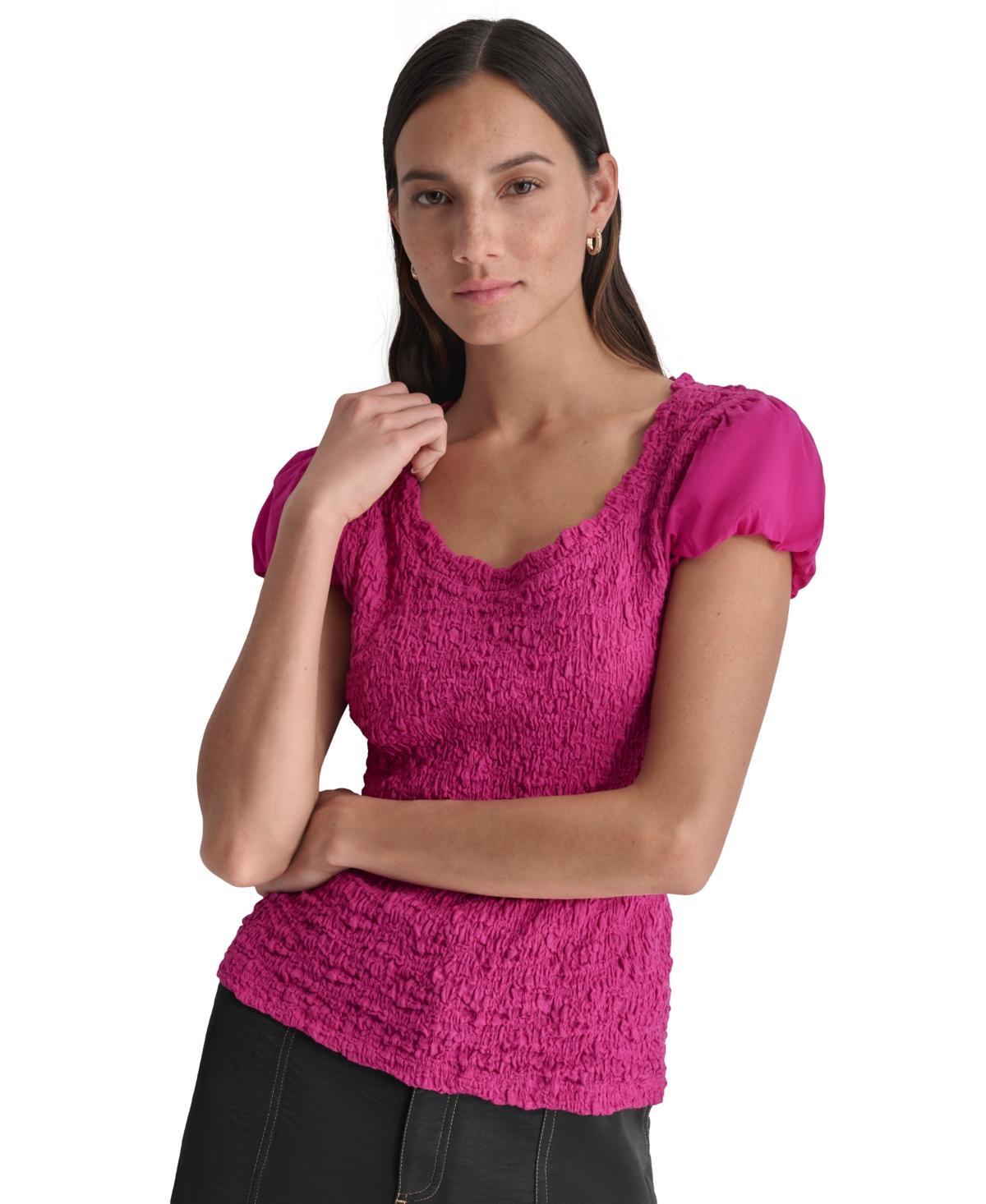 Women's Textured Scoop-Neck Puff-Sleeve Top product image