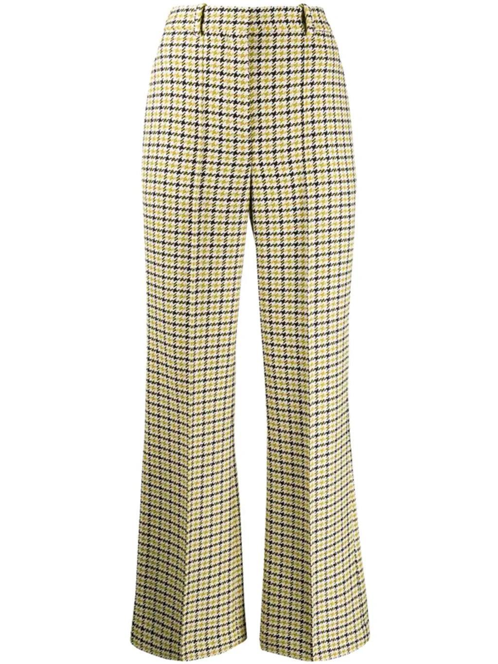 Houndstooth High Waist Wool Blend Wide Leg Pants In Yellow Product Image