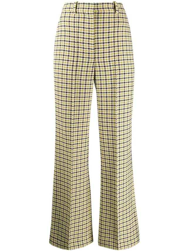 Houndstooth High Waist Wool Blend Wide Leg Pants In Yellow Product Image