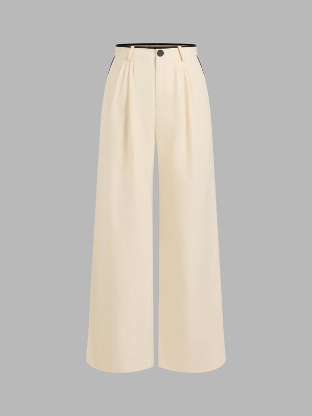 Linen Cotton Mid Rise Contrasting Binding Wide Leg Trousers  Product Image