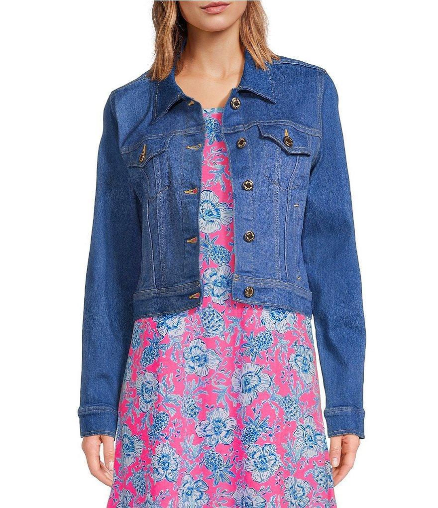 Lilly Pulitzer Seaspray Denim Point Collar Long Sleeve Chest Pocket Button Down Jacket Product Image