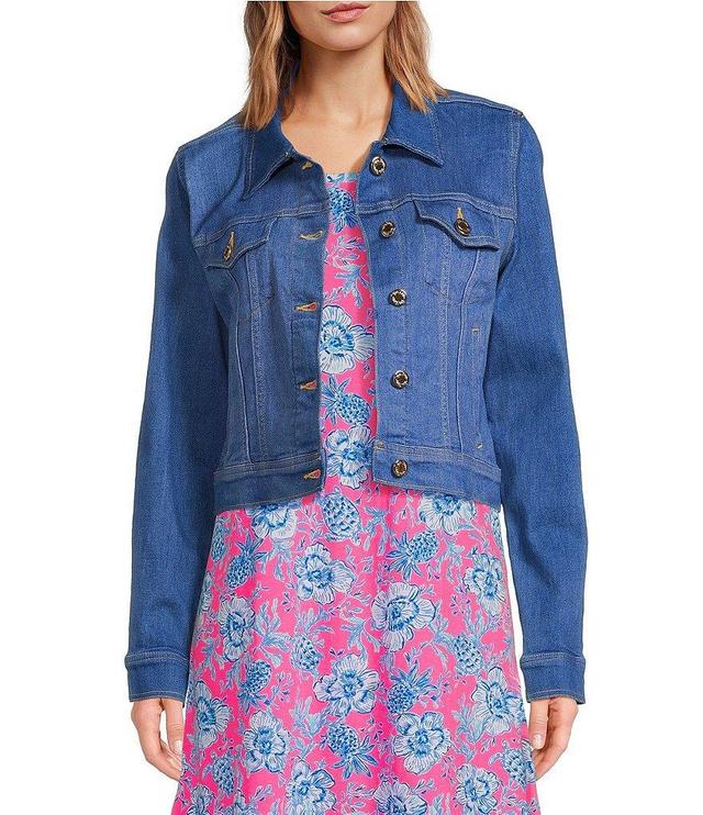 Lilly Pulitzer Seaspray Denim Point Collar Long Sleeve Chest Pocket Button Down Jacket Product Image