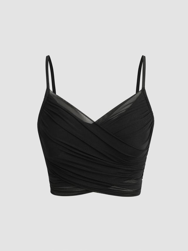 Mesh V-neck Ruched Crop Top Product Image