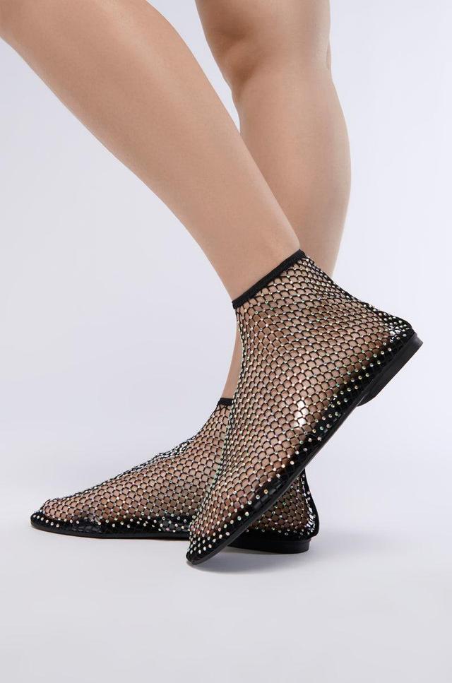 AZALEA WANG HELOISE MESH RHINESTONE FLAT IN BLACK Product Image