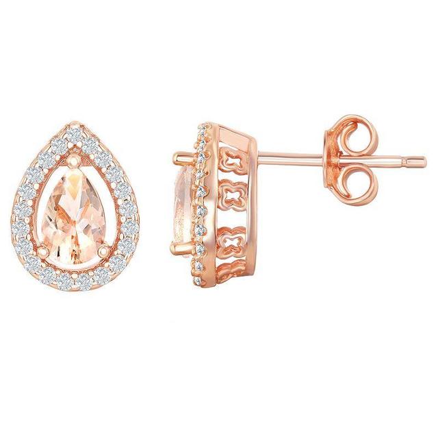 Sterling Silver Pear-Shaped Morganite Cubic Zirconia Stud Earrings, Womens, Pink Tone Product Image