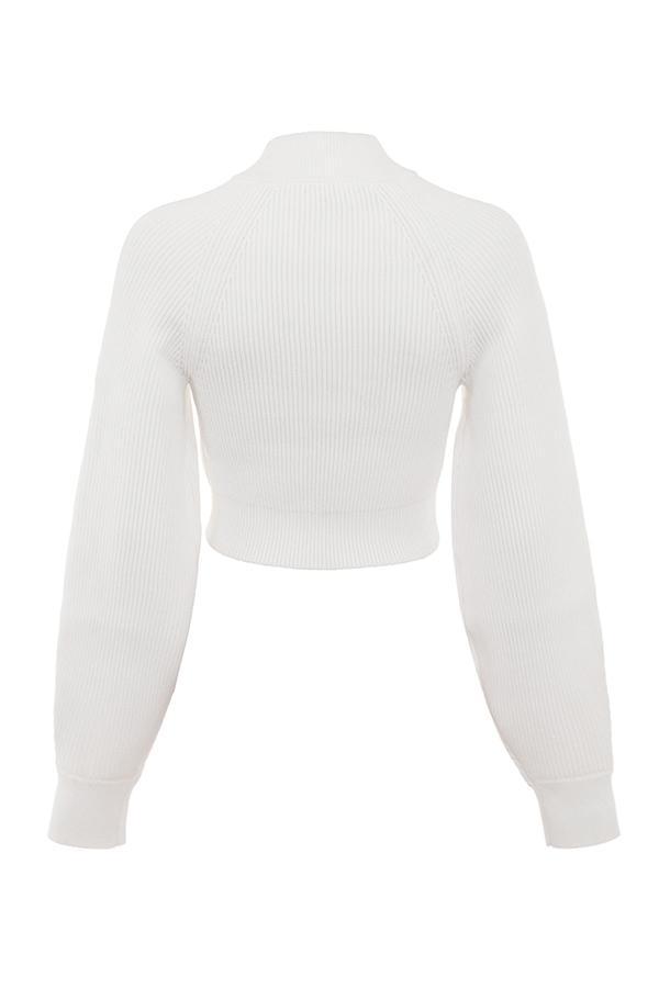 Reeva White Balloon Sleeve Ribbed Sweater Product Image