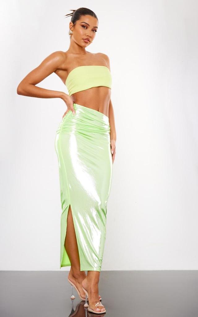 Green Shimmer Woven Twist Front Maxi Skirt Product Image