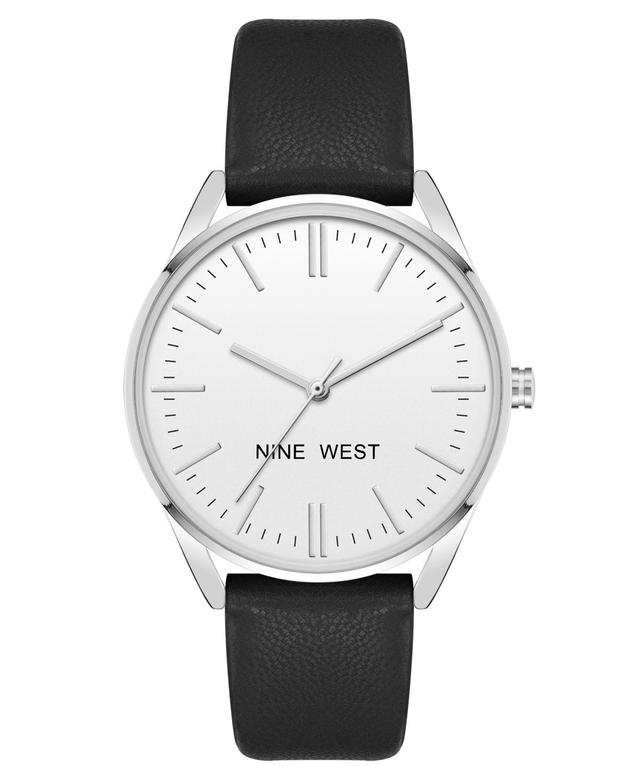 Nine West Womens Quartz Black Faux Leather Band Watch, 36mm - Black Product Image