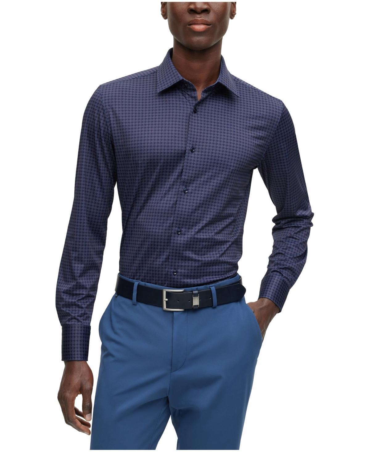 Mens Slim-Fit Shirt in Houndstooth-Print Performance-Stretch Fabric Product Image