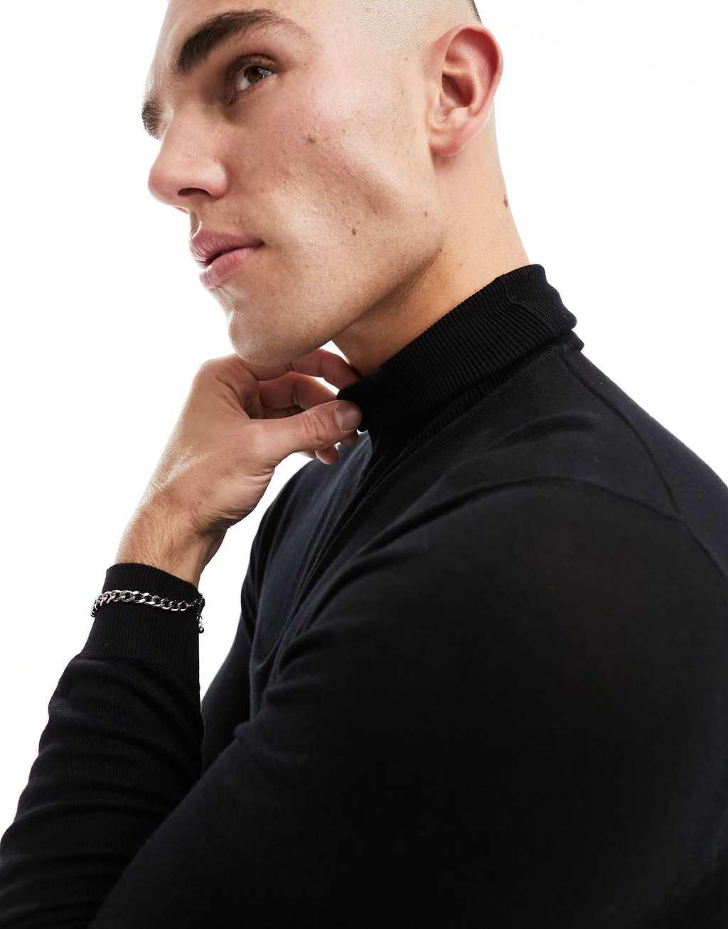 ONLY & SONS high neck sweater in black Product Image