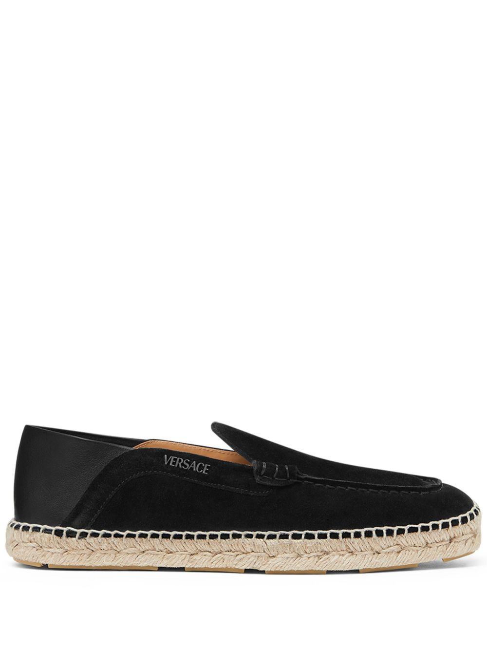 VERSACE Logo Suede Espadrilles In Black Product Image