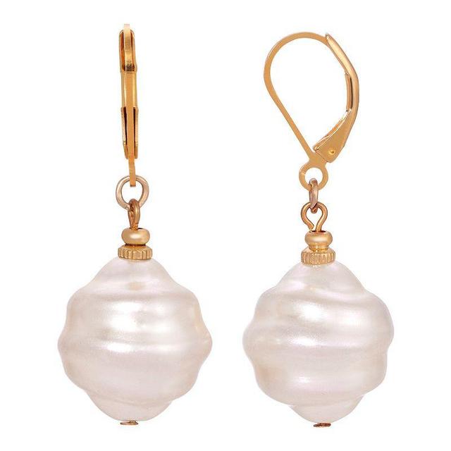 1928 Gold Tone Simulated Pearl Textured Drop Earrings, Womens, White Product Image