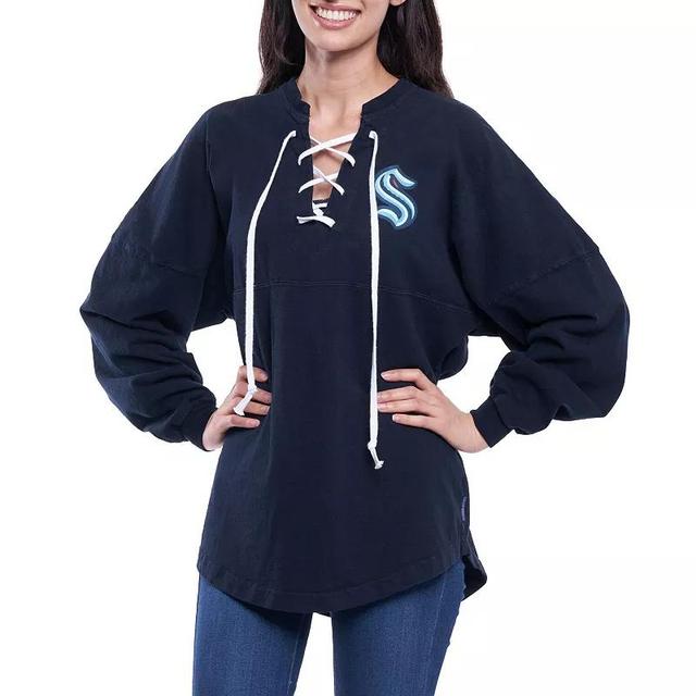 Womens Fanatics Branded Navy Seattle Kraken Lace Up Long Sleeve Spirit Top Krk Blue Product Image