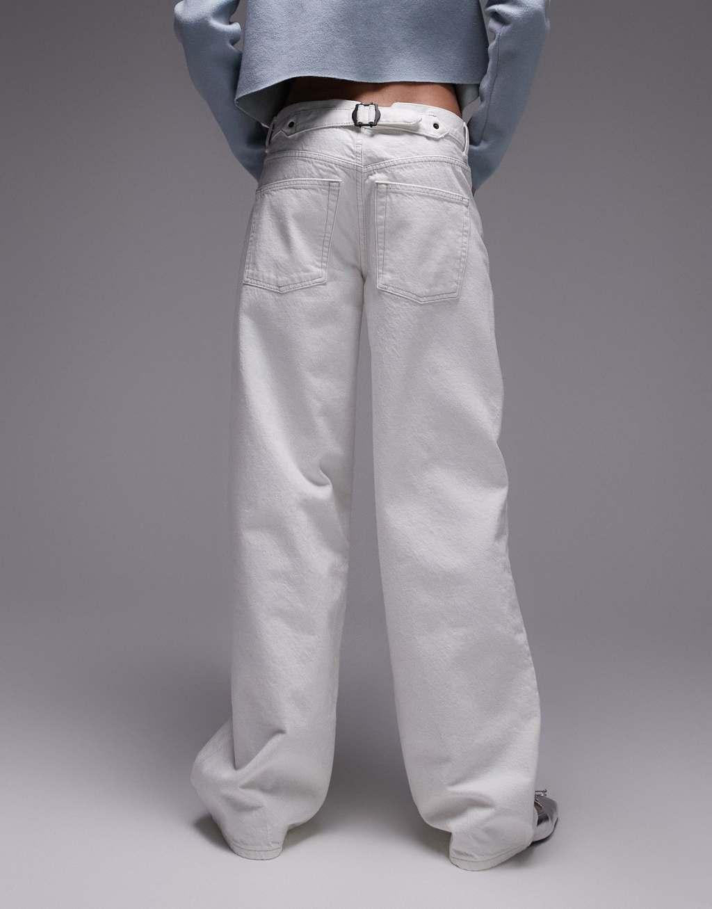 Topshop low rise cinch back jeans in off white  Product Image