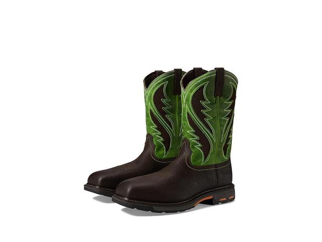 Ariat Workhog Wide Square Toe Venttek Composite Toe (Bruin /Grass Green) Men's Work Boots Product Image