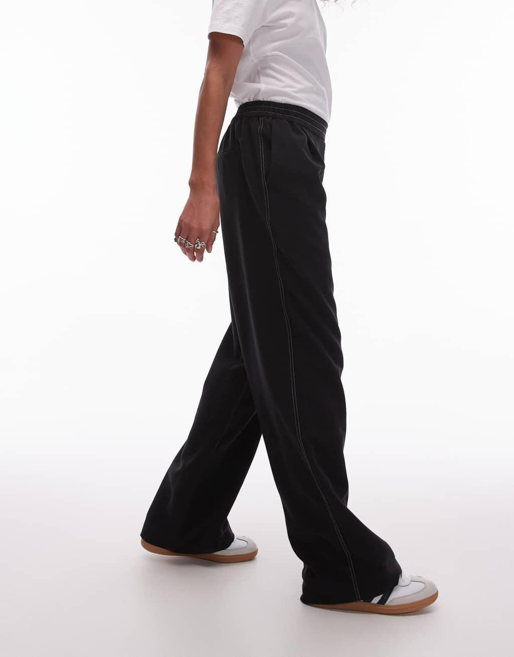 Topshop contrast stitch plain sweatpants in black Product Image