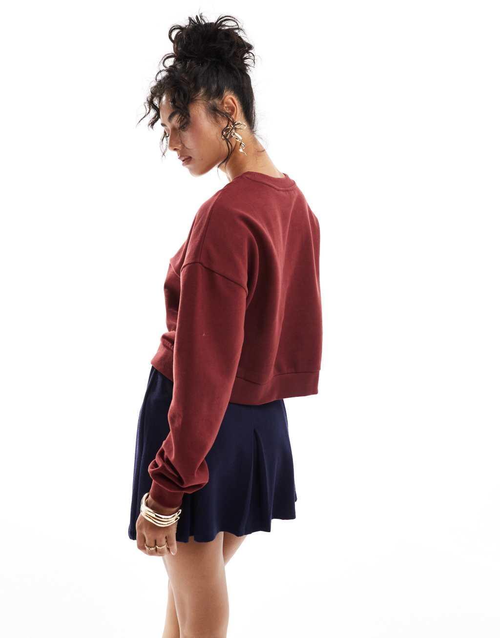 Miss Selfridge cropped sweatshirt in burgundy Product Image