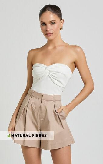 Sanvi Shorts - High Waisted Cotton Tailored Shorts in Light Taupe Product Image