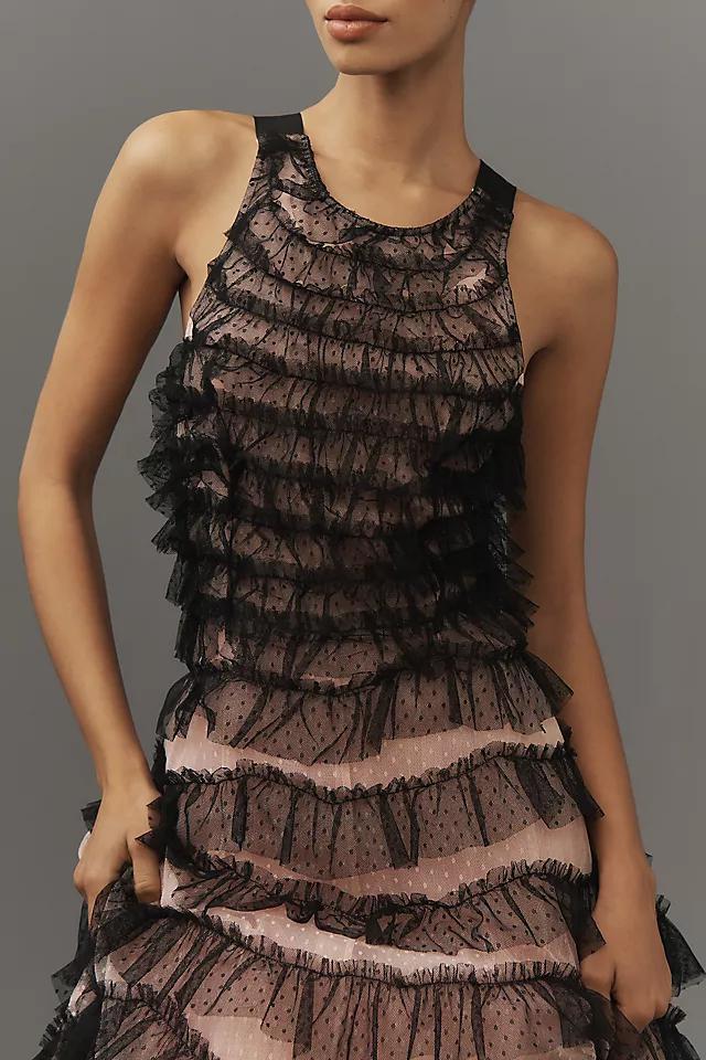 By Anthropologie Sleeveless Halter Ruffled Tulle Midi Dress Product Image