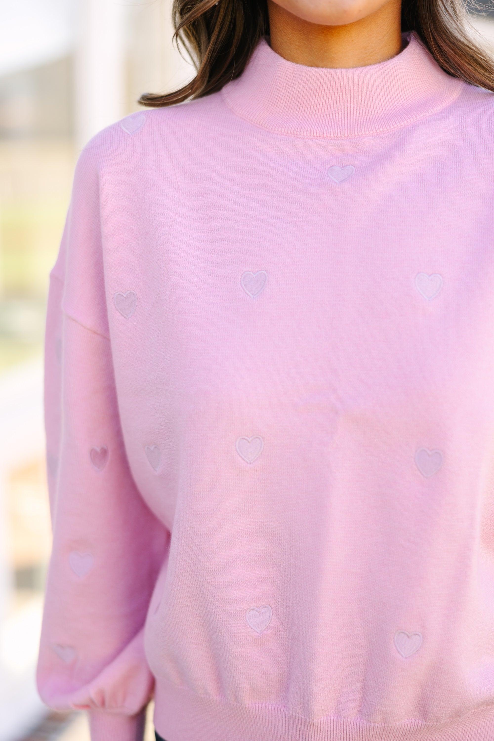 Happy With You Pink Heart Applique Sweater Female Product Image