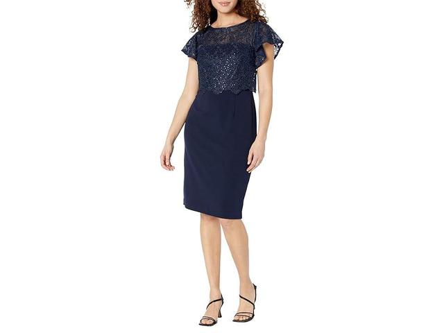 Adrianna Papell Sequin Guipure Lace Popover Top Sheath Dress Women's Dress Product Image