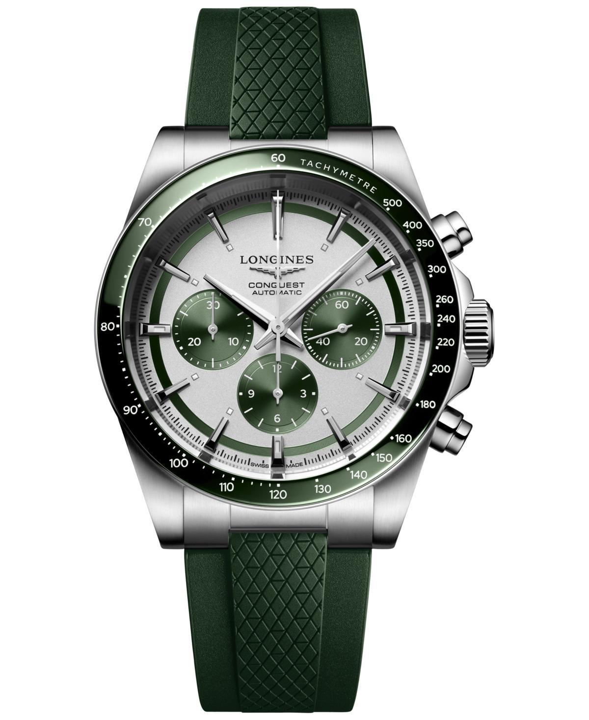 Longines Mens Swiss Automatic Chronograph Conquest Green Rubber Strap Watch 42mm Product Image