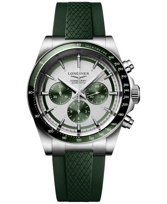 Longines Mens Swiss Automatic Chronograph Conquest Green Rubber Strap Watch 42mm Product Image