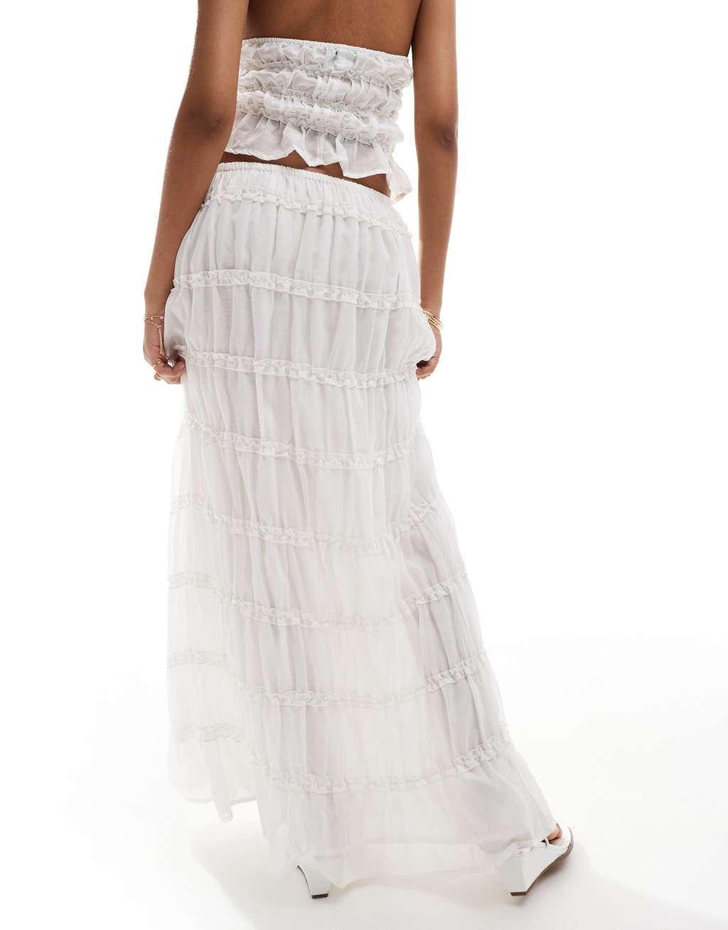 ASOS DESIGN sheer tiered detail maxi skirt in white - part of a set Product Image