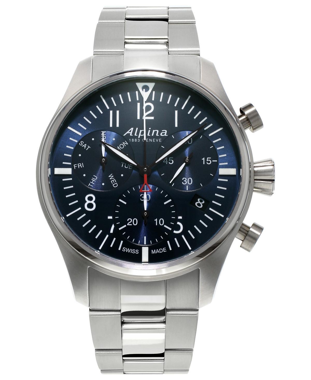 Alpina Mens Swiss Automatic Chronograph Startimer Pilot Stainless Steel Bracelet Watch 42mm - Stainless Steel Product Image