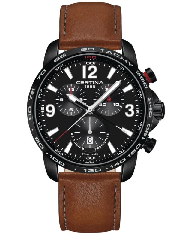 Certina Mens Swiss Chronograph Ds Podium Brown Leather Strap Watch 44mm Product Image