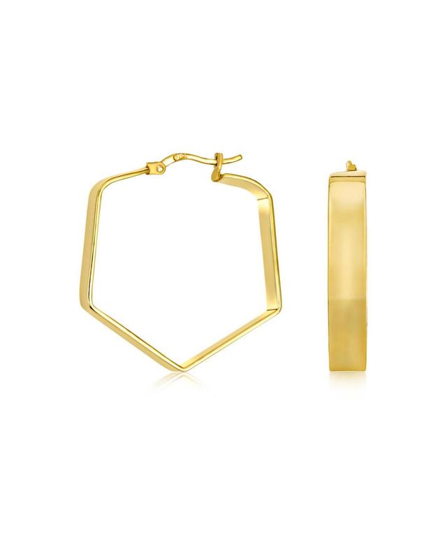 Bling Jewelry Geometric Flat Hexagon Hoop Earrings For Women Teen 14K Yellow Gold Plated .925 Sterling Silver 1.25 Inch Product Image