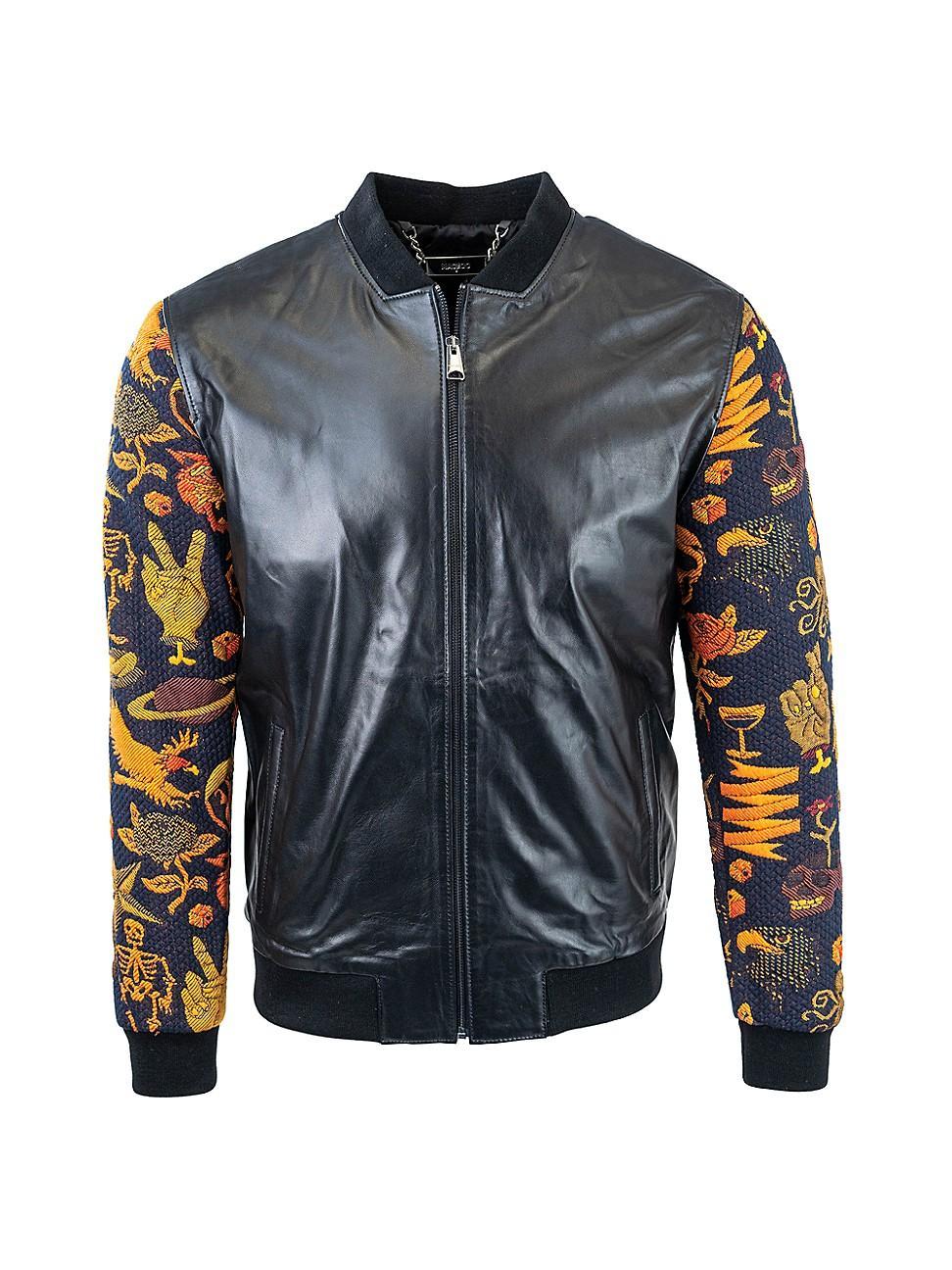 Mens Leather Sleeve Skull Jacket Product Image