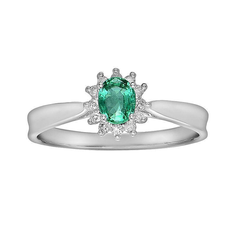 14k White Gold 1/10-ct. T.W. Diamond and Emerald Ring, Womens Green Product Image