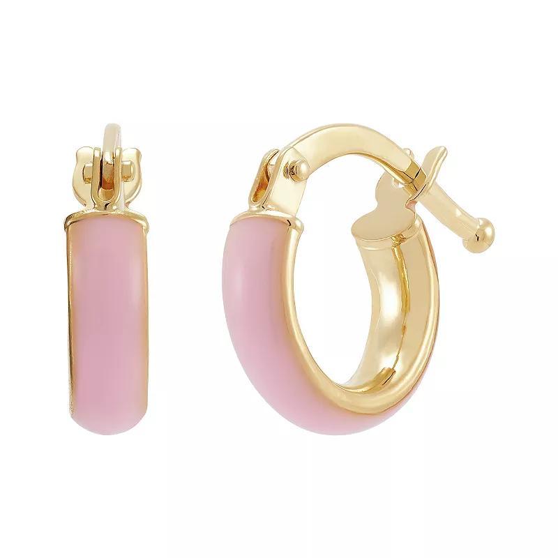 14k Yellow Gold Baby Pink Enamel Hoop Earrings, Womens, 14k Gold Product Image