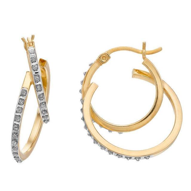 Diamond Mystique 18k Gold Over Silver & Diamond Accent Double Hoop Earrings, Womens, Yellow Product Image