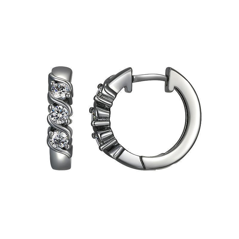 Sarafina Cubic Zirconia S Link Huggie Hoop Earrings, Womens, Silver Tone Product Image