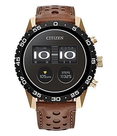 Citizen Unisex Cz Smart Wear Os Brown Perforated Leather Strap Smart Watch 45mm Product Image