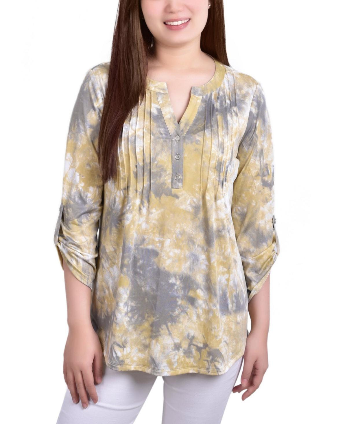 Womens Knit Jacquard 3/4 Sleeve Roll Tab Top Product Image