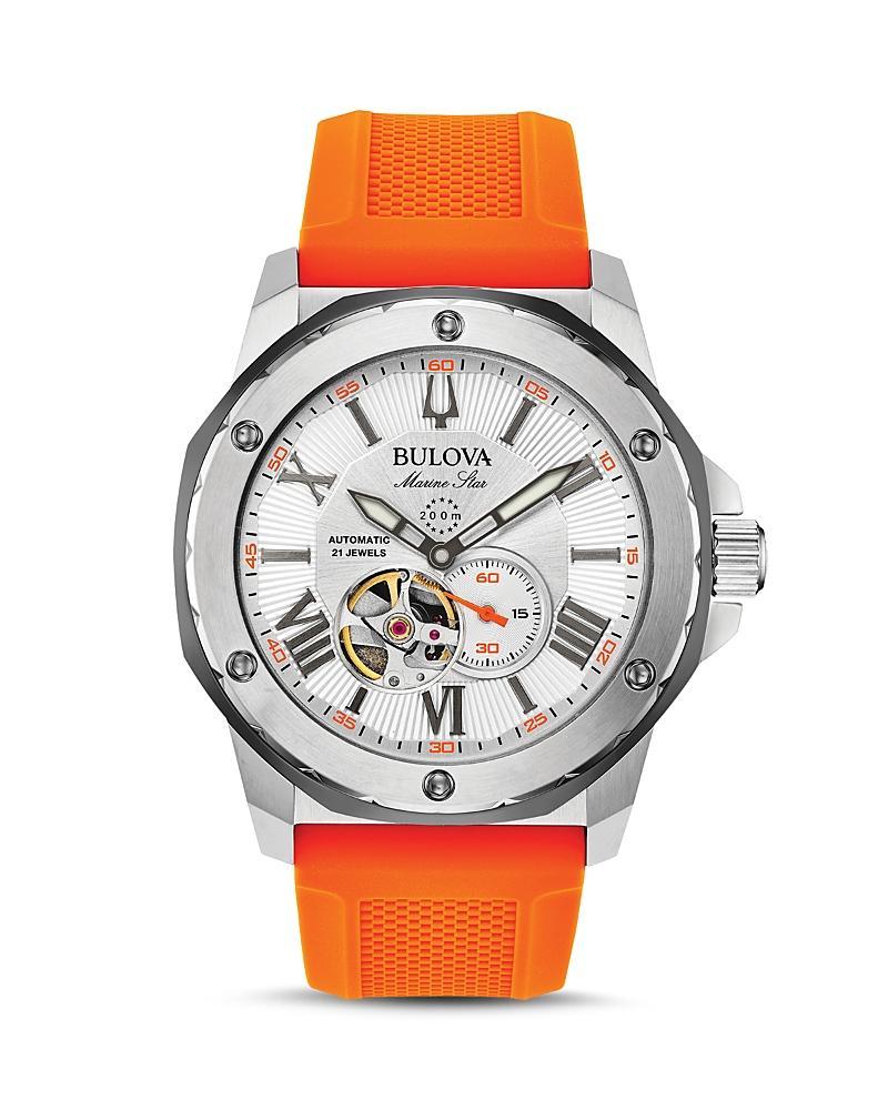 Bulova Marine Star Mens Automatic Orange Strap Watch 98a226, One Size Product Image