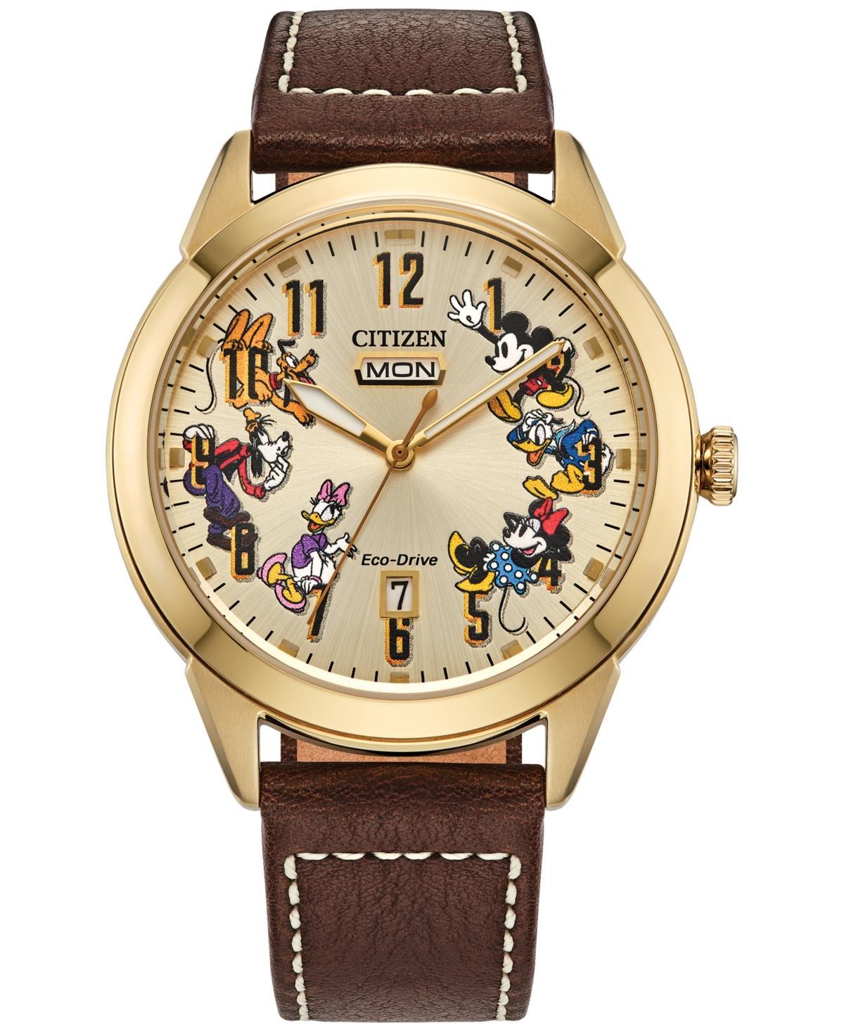 Citizen Eco-Drive Mens Disney Brown Leather Strap Watch 41mm Product Image