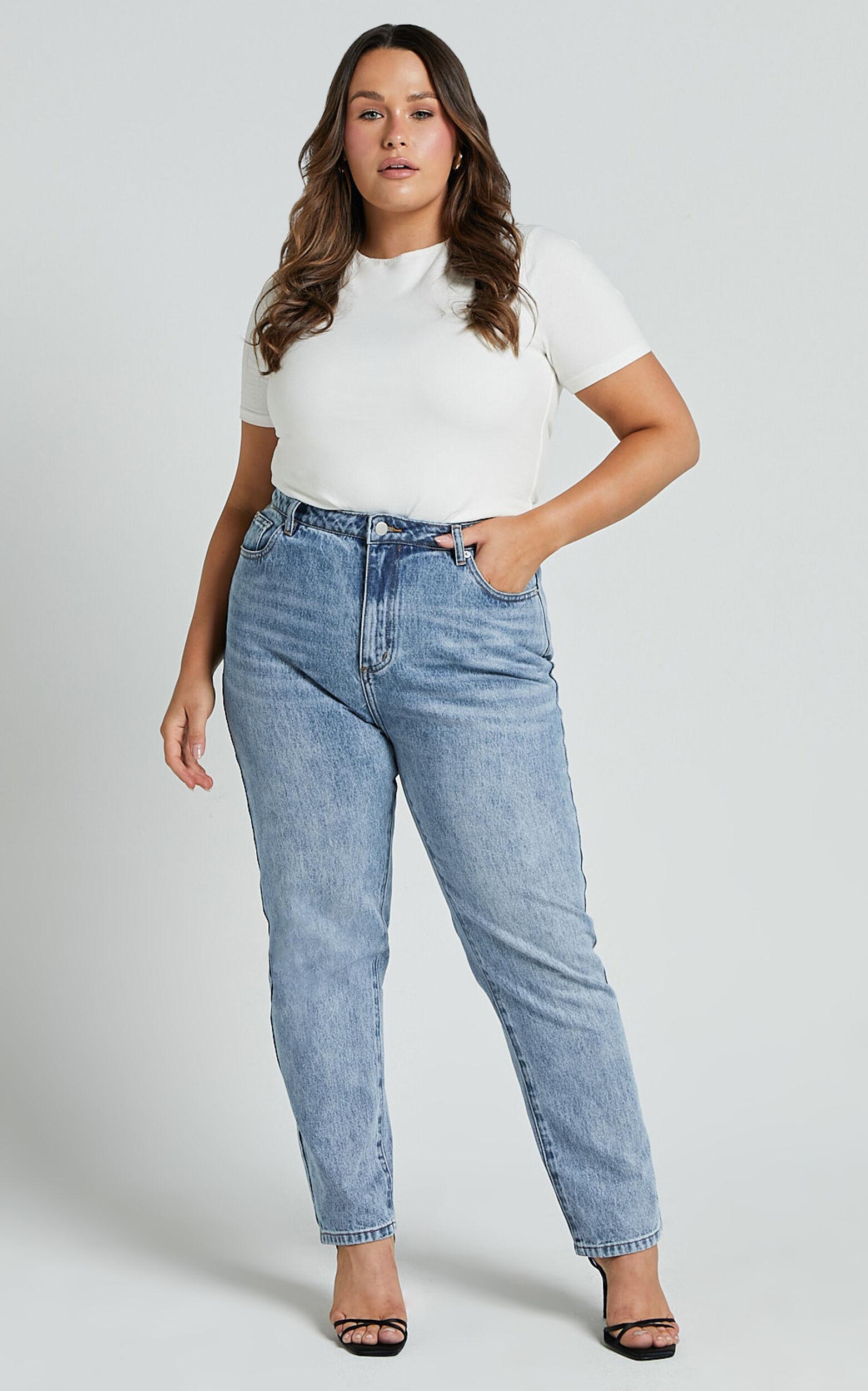 Billie Jeans - High Waisted Recycled Cotton Mom Denim Jeans in Mid Blue Wash Product Image