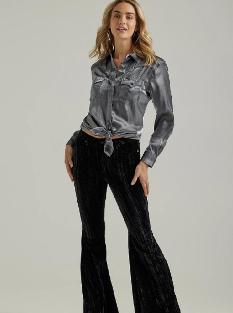 Wrangler® Ladies L/S Retro Metallic Silver Snap Product Image