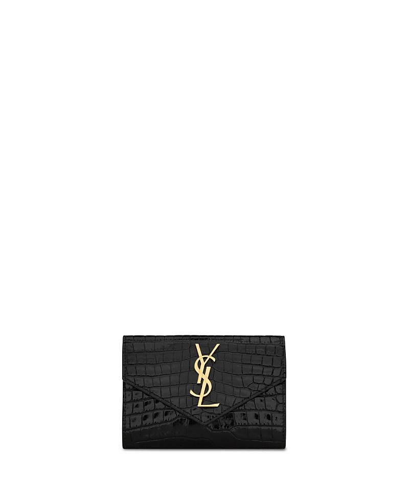 Womens Cassandre Small Envelope Wallet in Shiny Crocodile-Embossed Leather Product Image