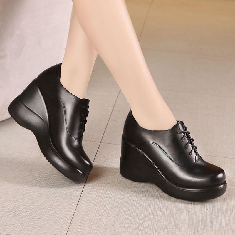 Platform Wedge Lace Up Pumps Product Image