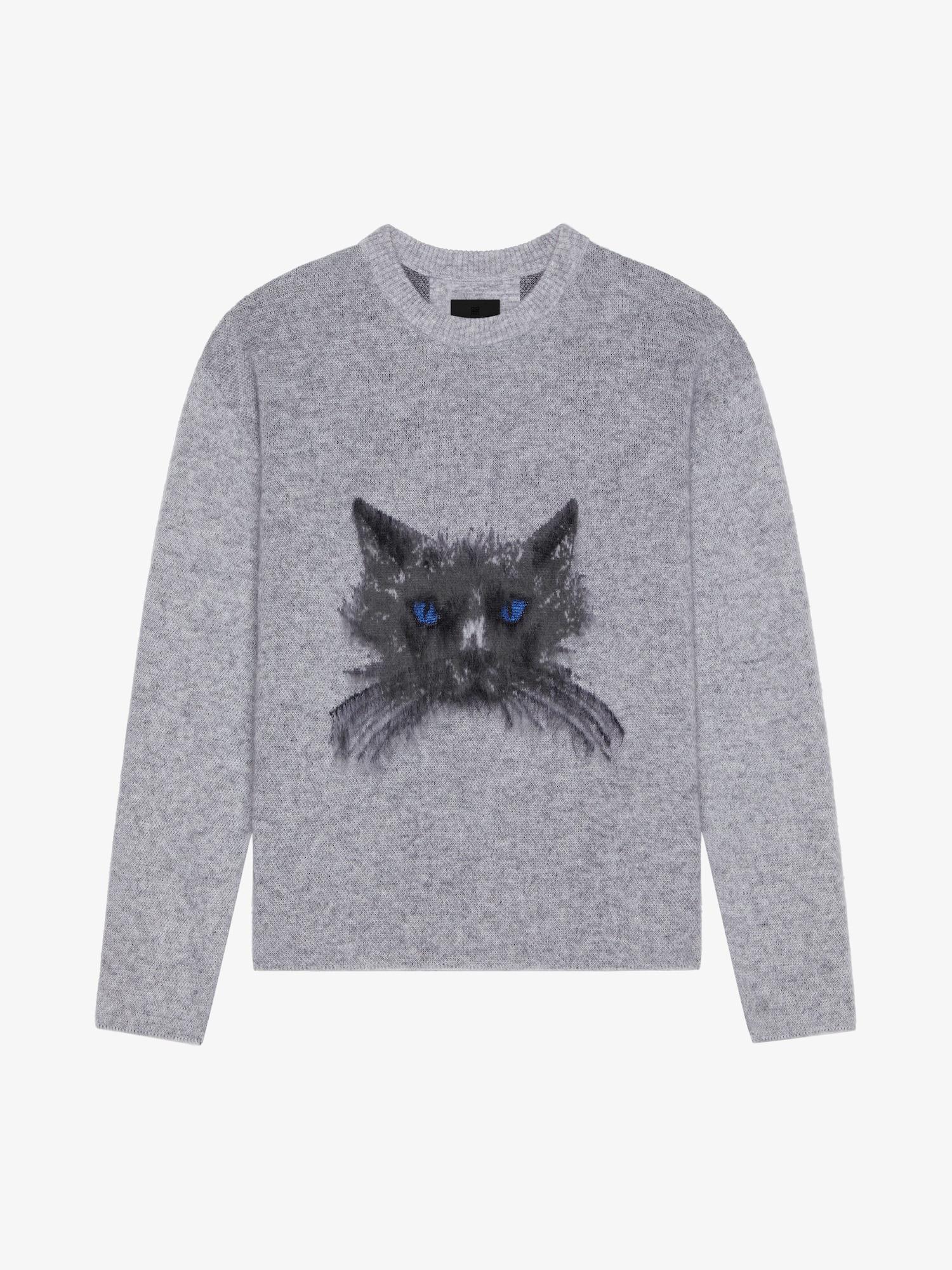 Sweater in wool and mohair with cat jacquard Product Image