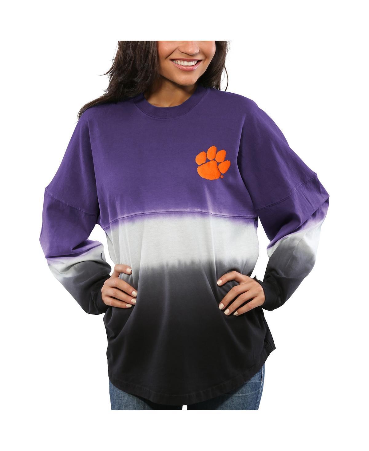 Womens Purple Clemson Tigers Ombre Long Sleeve Dip-Dyed Spirit Jersey - Purple Product Image