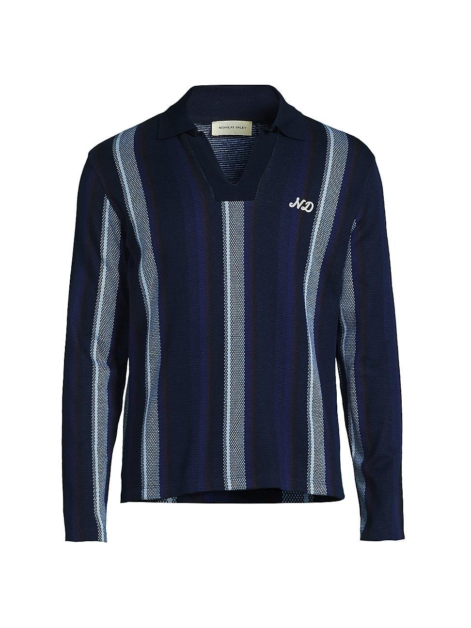 Mens Striped Cotton Polo Sweater Product Image