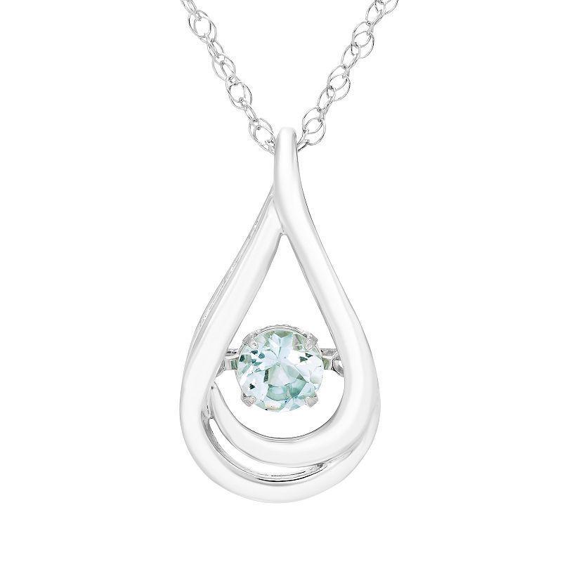 Boston Bay Diamonds Sterling Silver Brilliance-in-Motion Aquamarine Teardrop Pendant Necklace, Womens Blue Product Image