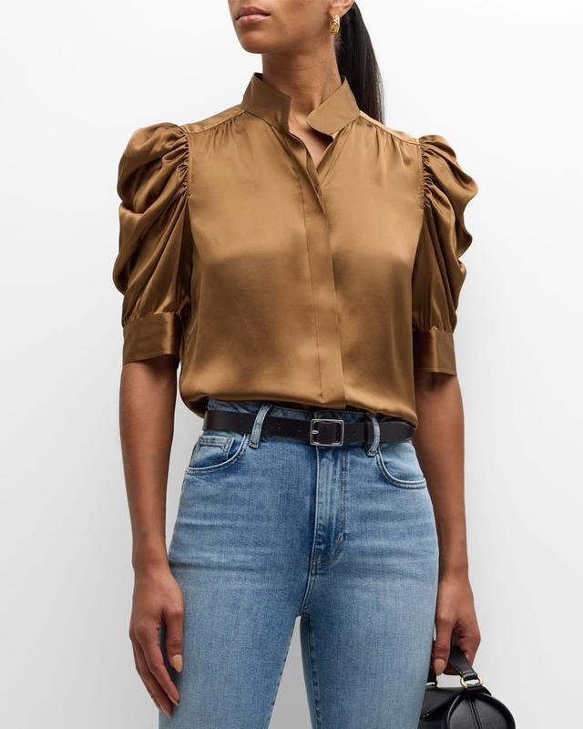 Gillian Silk Ruched Sleeve Top Product Image