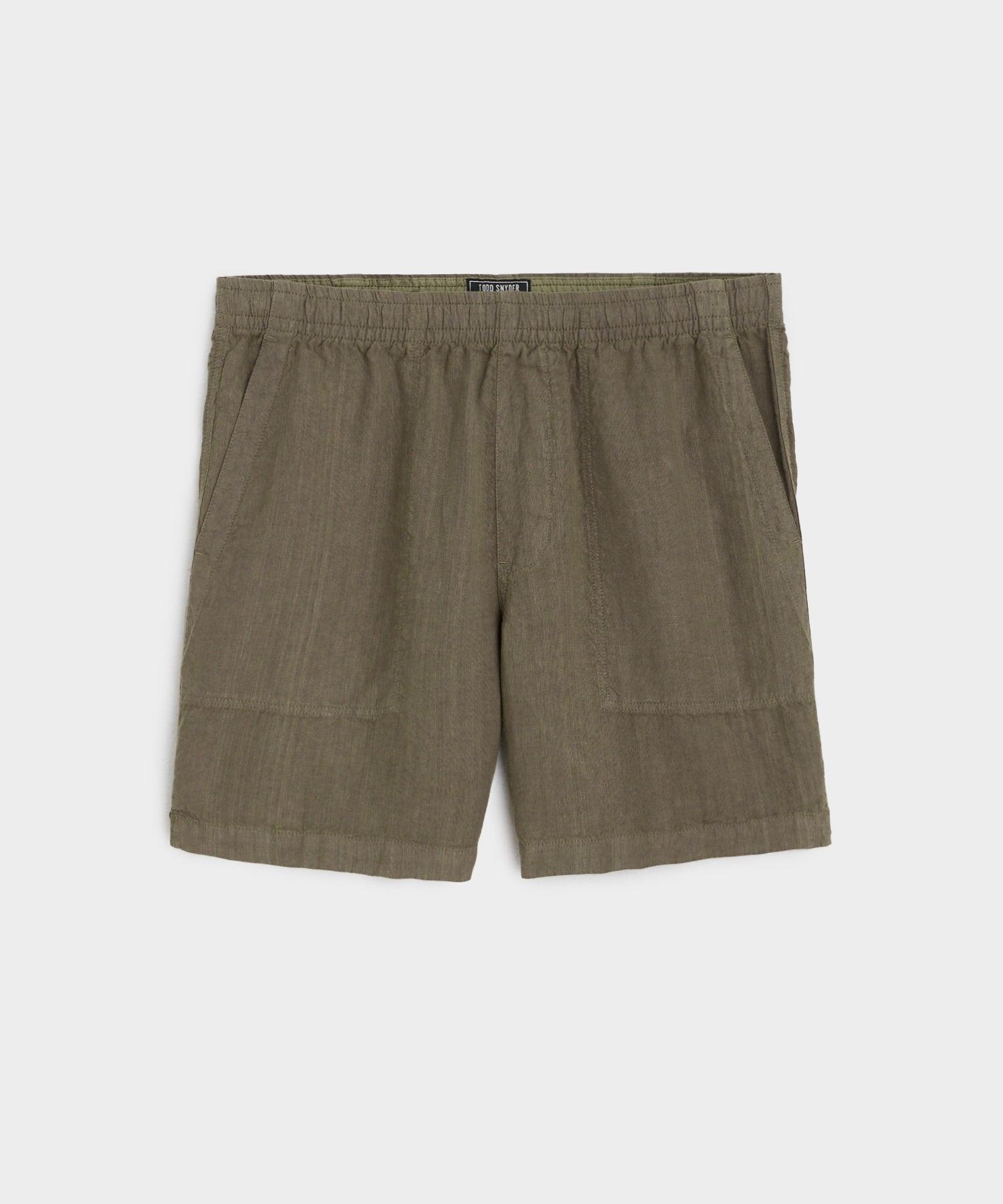 7" Italian Linen Beach Short in Dried Olive Product Image